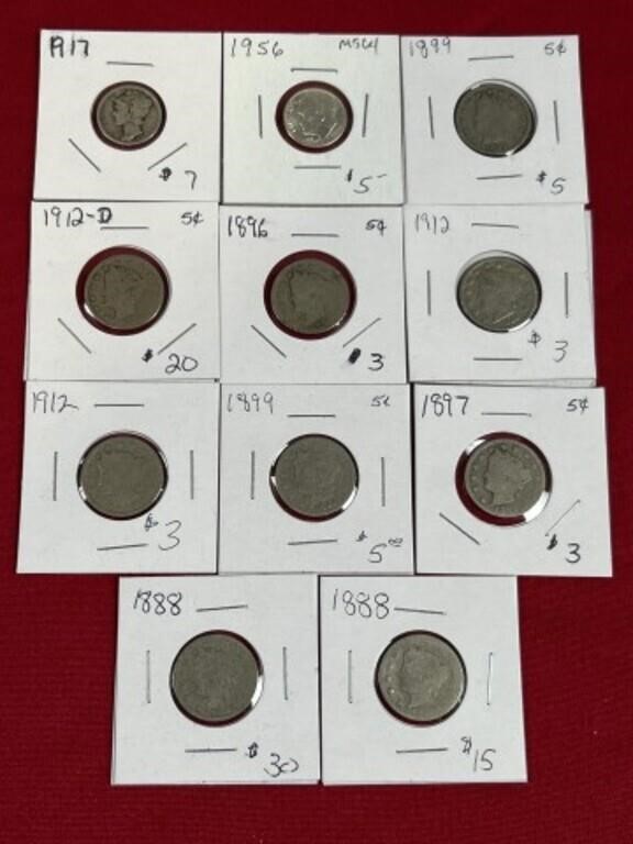 Mercury head nickels and dimes. Rosevelt dime