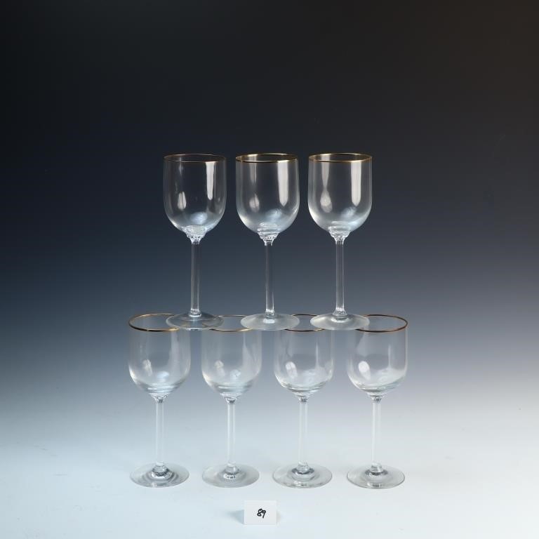 Seven vintage Lenox gold rim wine glasses