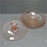 Pink Mayfair Depression Bowl & Etched Glass