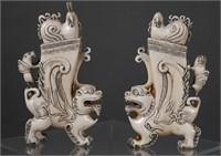 Pair Antique Chinese Carved Ivory Pieces