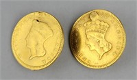 2 1840s $1 Gold Liberty Head Coins.