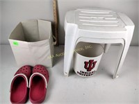 Indiana university waste basket and crocs, Patio