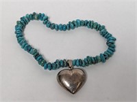 Stretchy Turquoise Bracelet w/.925 Sterl Heart