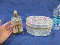 vintage crystal glass dresser box & perfume bottle