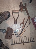 Garden implement parts, wrenches, carpenter square