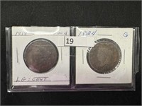 (2) 1818, 1824 US Large Cents