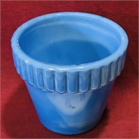 Small Blue Milk Glass Flower Pot