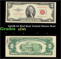 1953B $2 Red Seal United States Note Grades xf+