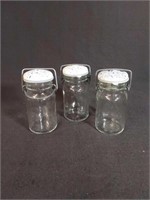 3 vtg Wheaton Jars w/ Glass Lids