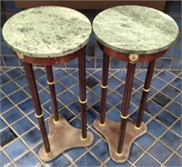 Lot of 2 Green Marble Top Plant Stand Tables