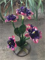 Small Purple/Pink 5 Flower Metal Art