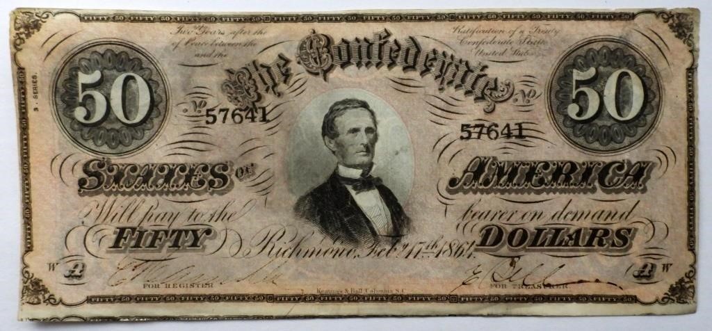 1864 $50 SERIES 3 CONFEDERATE NOTE