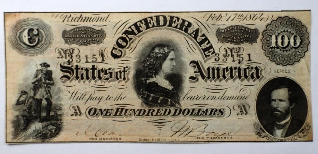 1864 $100 CONFEDERATE NOTE