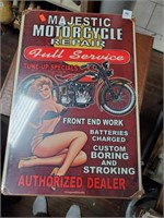 Majestic motorcycle repair metal sign