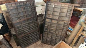 Two antique printer block divided trays