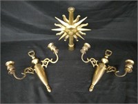 BRASS SUN LAMP PIECE & WALL CANDLE HOLDERS