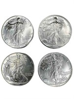 (4) 1994 American Eagle 1 oz. Silver dollars, UNC