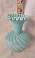 Fenton Mist Blue Frosted Satin Swirl Vase