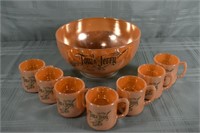 Fire King Tom & Jerry punch bowl set: bowl and 7 c