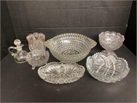 Clear Glass Bowls, Compotes, and Cruets