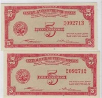 PHILIPPINES 5 CENTAVOS ,1949 x 2 Consecutive. PhAc