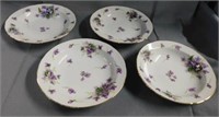 "Spring Violets" four salad or flat soup bowls