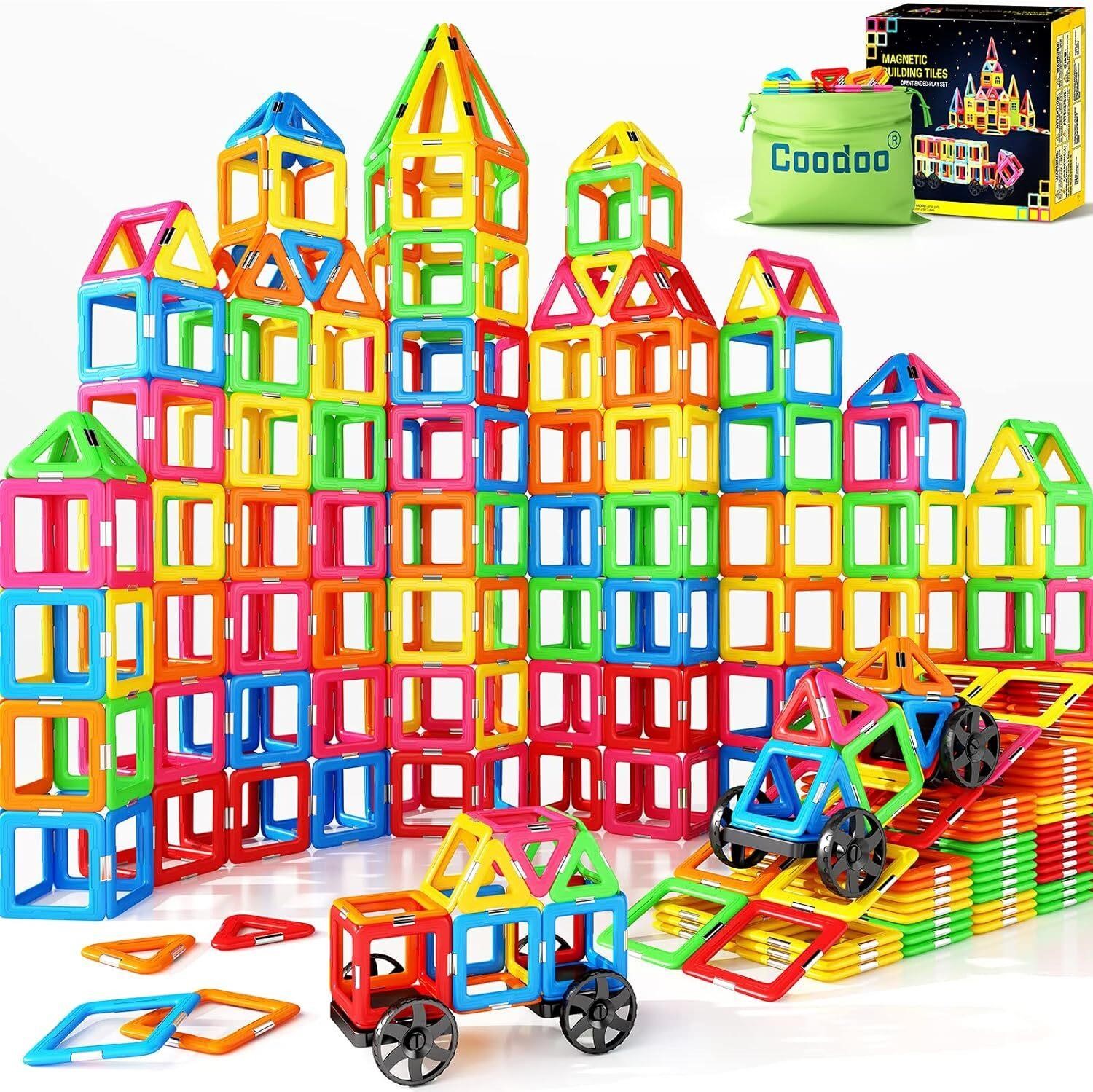 Magnetic Tiles with 2 Cars for Kids Age 3-6