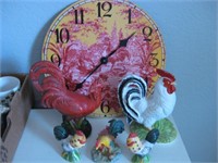 13" Diameter Rooster Clock & Roosters