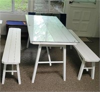 Glass top Picnic table and 2 benches