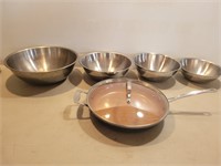 4 Stainless Steel Bowls + Gotham Frying Pan
