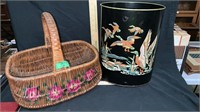 Woven Basket,  Metal Waste Can