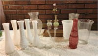Vases, milk glass, miniature, unique stem vase