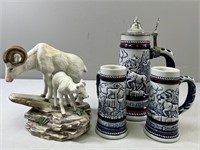 Avon Wildlife Steins; Homco Porcelain Bighorn Shee