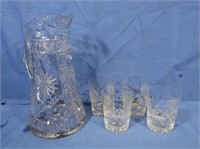 Pressed Cut Pitcher & 4 Glasses