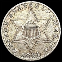 1854 Silver Three Cent CLOSELY UNCIRCULATED
