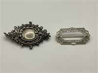2 Sterling Silver Antique Brooches 15.9gr TW
