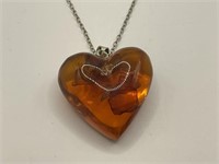 Sterling Silver Amber Necklace 5.1gr TW, 15"