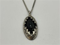 Sterling Silver Black Onyx Necklace 3.8gr TW