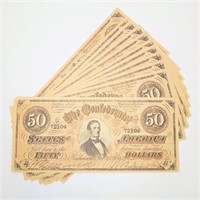 11 $50  CSA Facsimile Notes Feb 17 1864