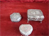 (3)Vintage metal jewelry boxes.