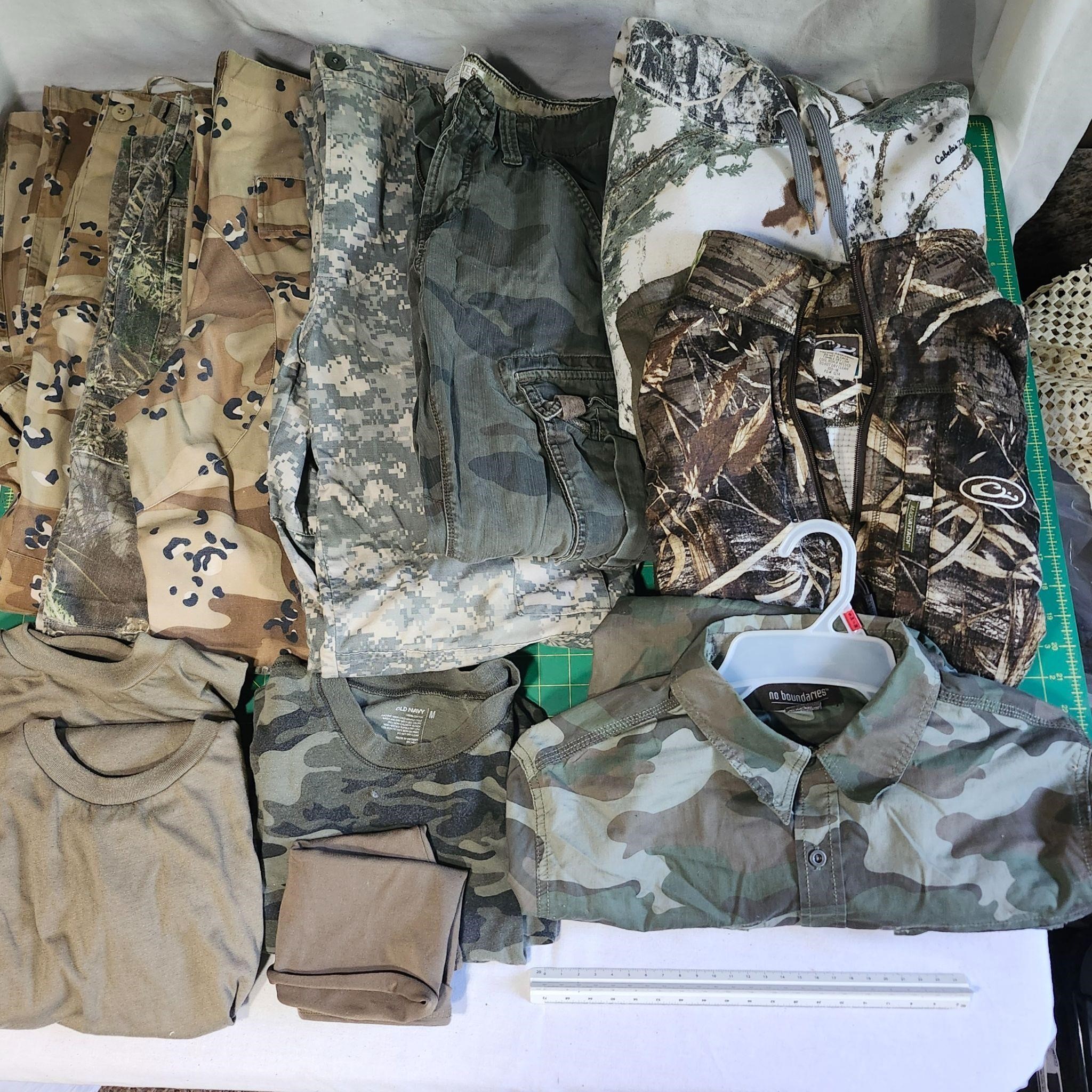 Camo clothing 30"/31" pants, (M) shirts & jackets