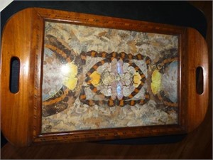 Taxidermy Butterfly Inlaid Wood Tray, 19"l