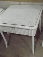 LLOYD FLANDERS WHITE WICKER SIDE TABLE