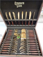 8 Place Setting Nickel Bronze Cutlery In Wood Case