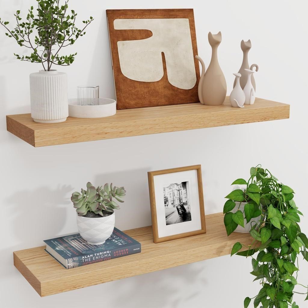 Solid Oak Floating Shelves   Set of 2  24  Wide