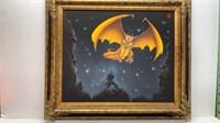 DRAGON PAINTING SIGNED FRAMED 31X27