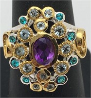 Sterling Silver Amethyst & Topaz Stone Ring