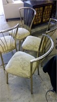 4 FUNKY GOLD TONED METAL BACKED RETRO CHAIRS SET