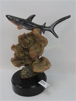 Shark Sculpture on Copper Coral Display - 12" T