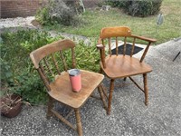 2 wood barrel back chairs